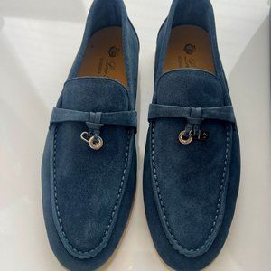 Blue LORO PIANA Summer Charms Walk Suede Loafers